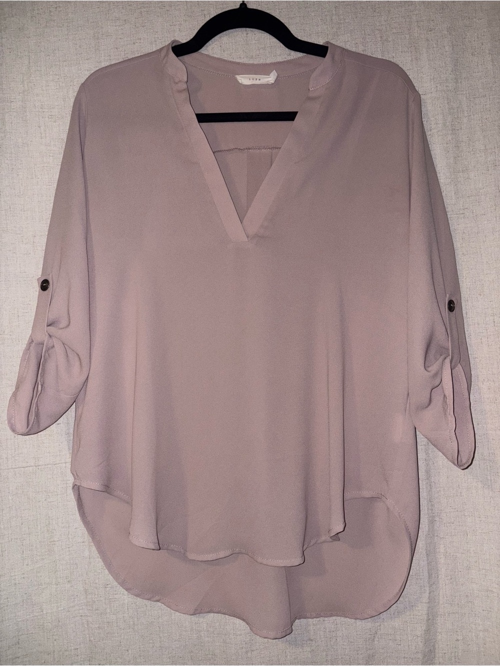 Lush Mauve V-Neck Roll-Sleeve Tunic